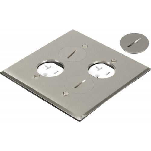 Orbit FLB-R2G-DD-C-SS Floor Box Round Plug Square Plate Cover With 2-Receptacle, Tamper Resistant Cover Only - Stainless Steel