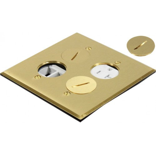 Orbit FLB-R2G-DL-C-BR Floor Box Round Plug Square Plate Cover With Receptacle, Tamper Resistant & 4 Low-Voltage, Cover Only - Brass
