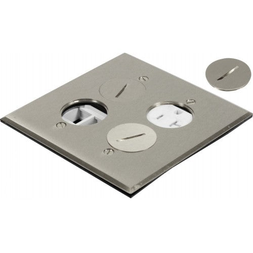 Orbit FLB-R2G-DL-C-SS Floor Box Round Plug Square Plate Cover With Receptacle, Tamper Resistant & 4 Low-Voltage, Cover Only - Stainless Steel