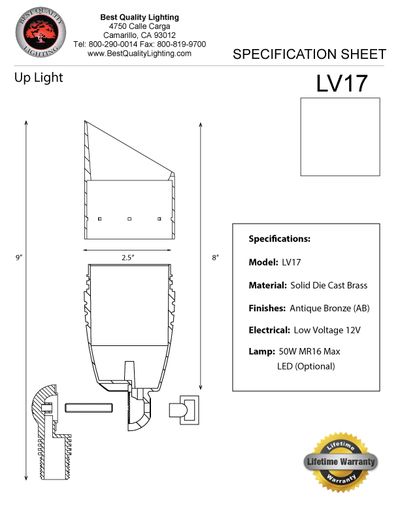 Best Quality Lighting LV17 Die Cast Brass Low Voltage Up Light