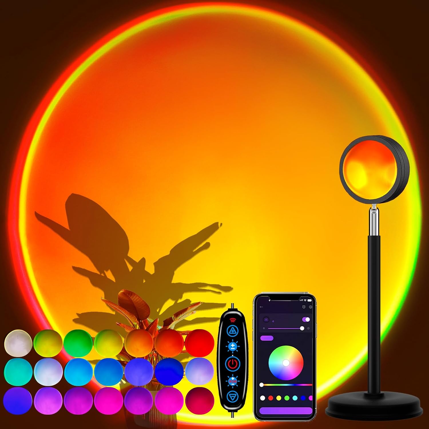 Malibu App - Controlled LED Sunset Projector Lamp – 21 Color Changing Mood Light, 180° Adjustable for Bedroom, Photography & Decor - Sonic Electric