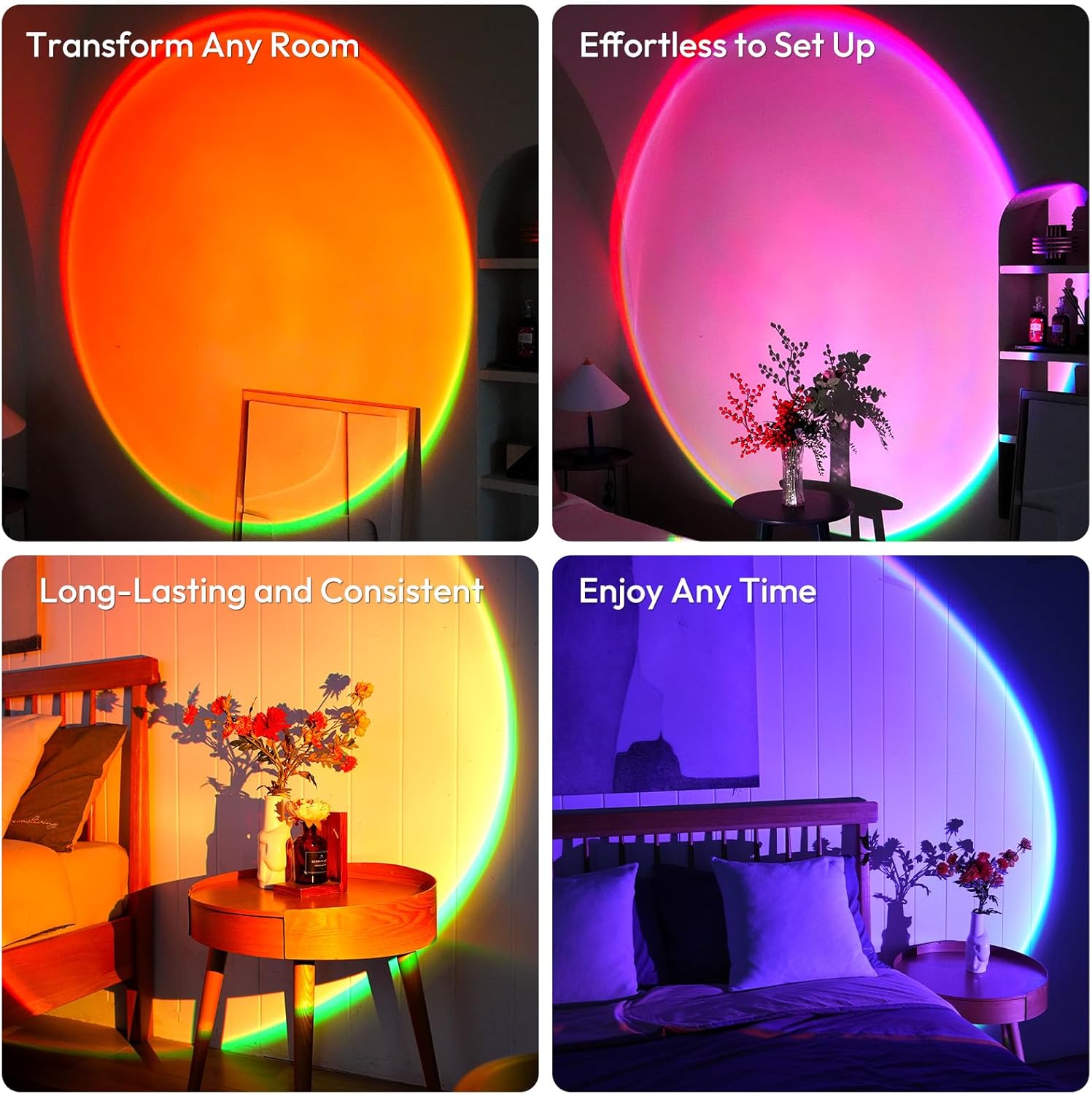 Malibu App - Controlled LED Sunset Projector Lamp – 21 Color Changing Mood Light, 180° Adjustable for Bedroom, Photography & Decor - Sonic Electric