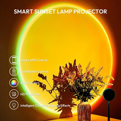 Malibu App - Controlled LED Sunset Projector Lamp – 21 Color Changing Mood Light, 180° Adjustable for Bedroom, Photography & Decor - Sonic Electric