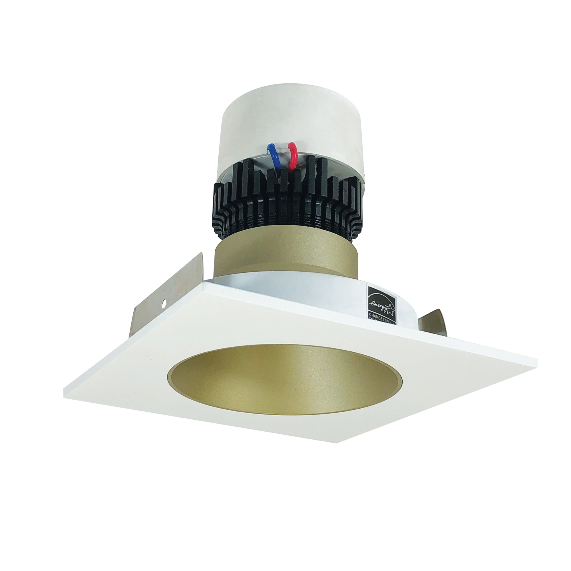 Nora Lighting NPR - 4SNDC35XCHMPW 4" Pearl LED Square Retrofit Reflector with Round Aperture, 1000lm / 12W, 3500K, Champagne Haze Reflector / Matte Powder White Flange - Sonic Electric