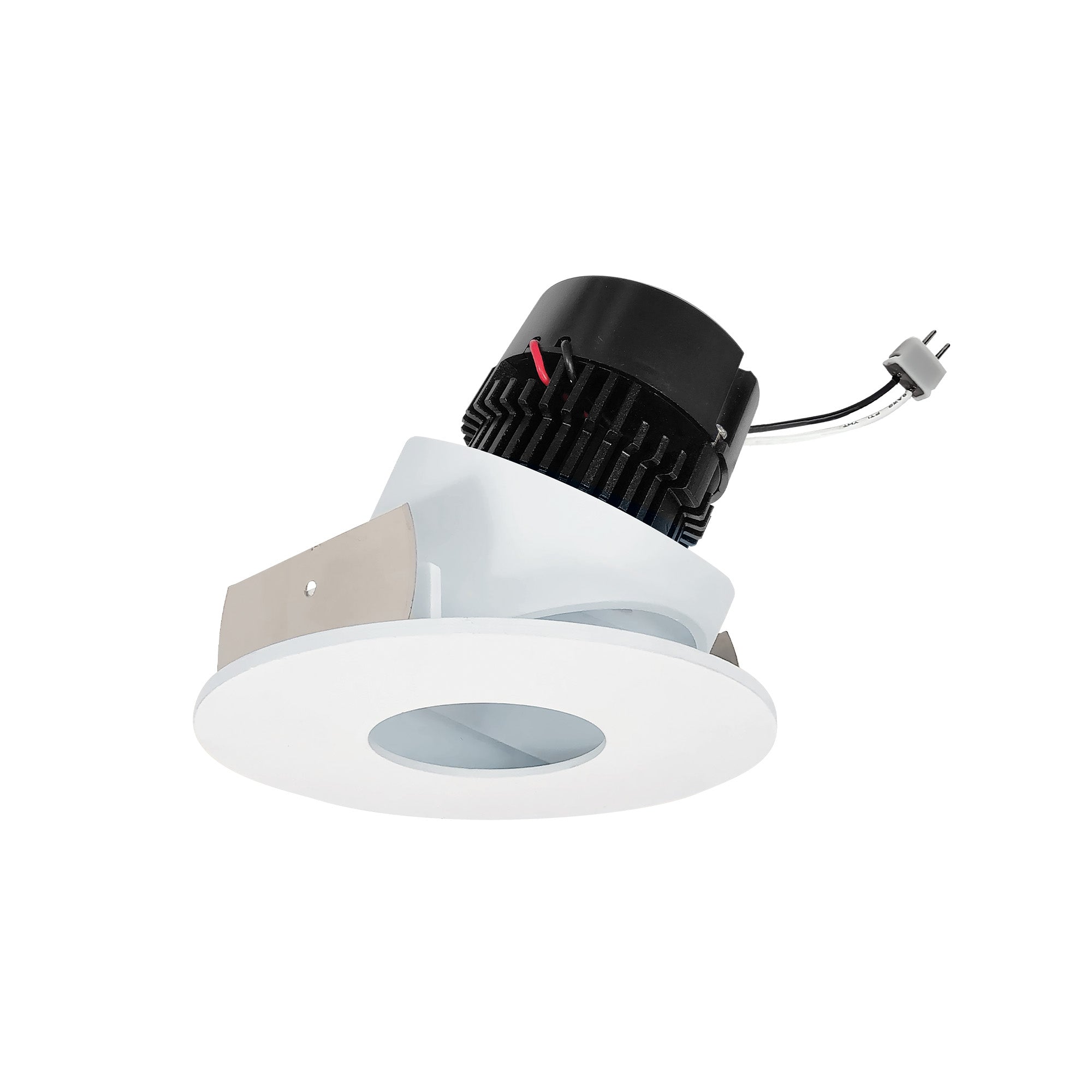 Nora Lighting NPRLV - 4RPHA40XMPW 4" Pearl Low Voltage LED Round Adjustable Pinhole Retrofit, 950lm / 11W, 4000K, Matte Powder White Pinhole / Matte Powder White Flange - Sonic Electric