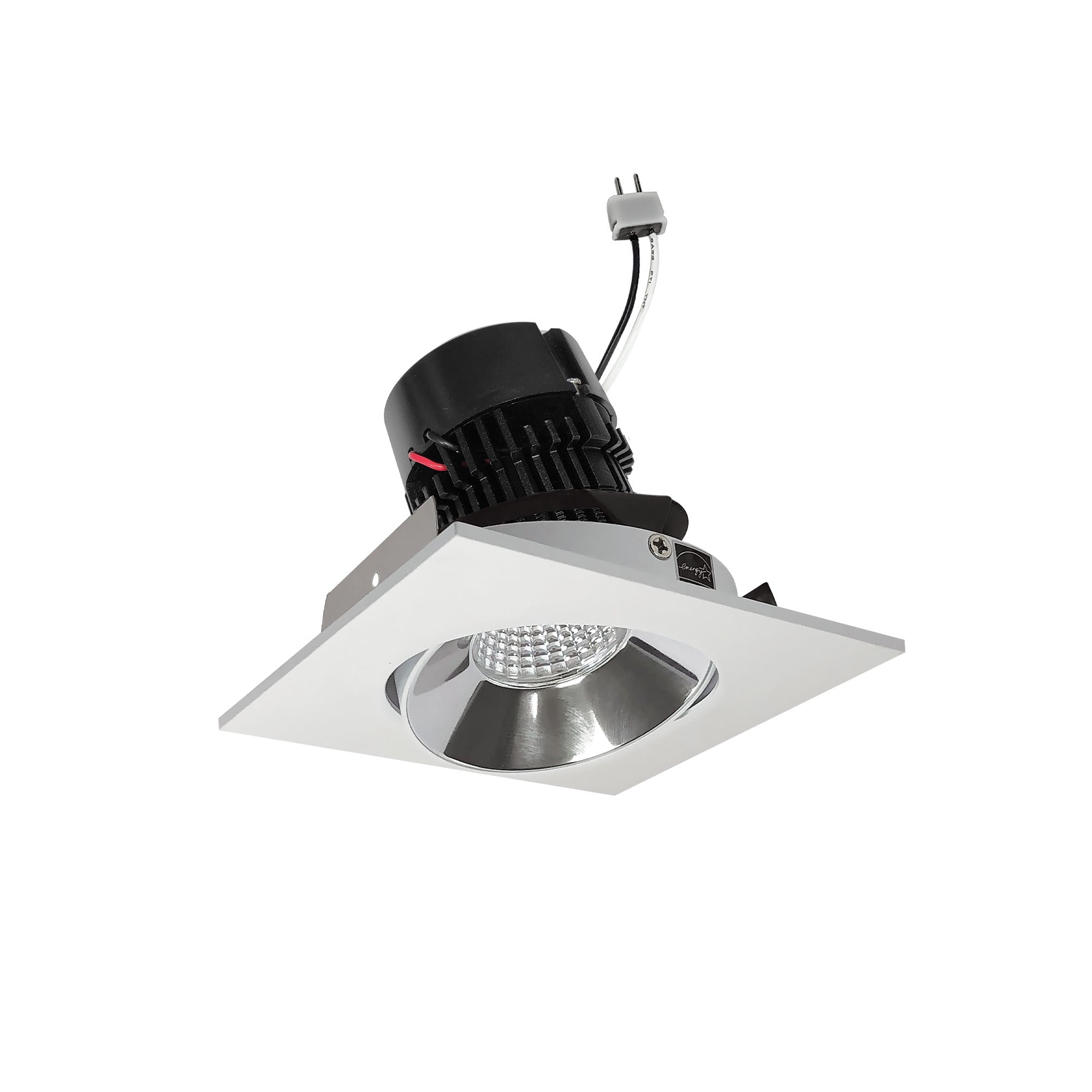 Nora Lighting NPRLV - 4SC35XCMPW 4" Pearl Low Voltage LED Square Adjustable Cone Retrofit, 1200lm / 11W, 3500K, Specular Clear Reflector / Matte Powder White Flange - Sonic Electric