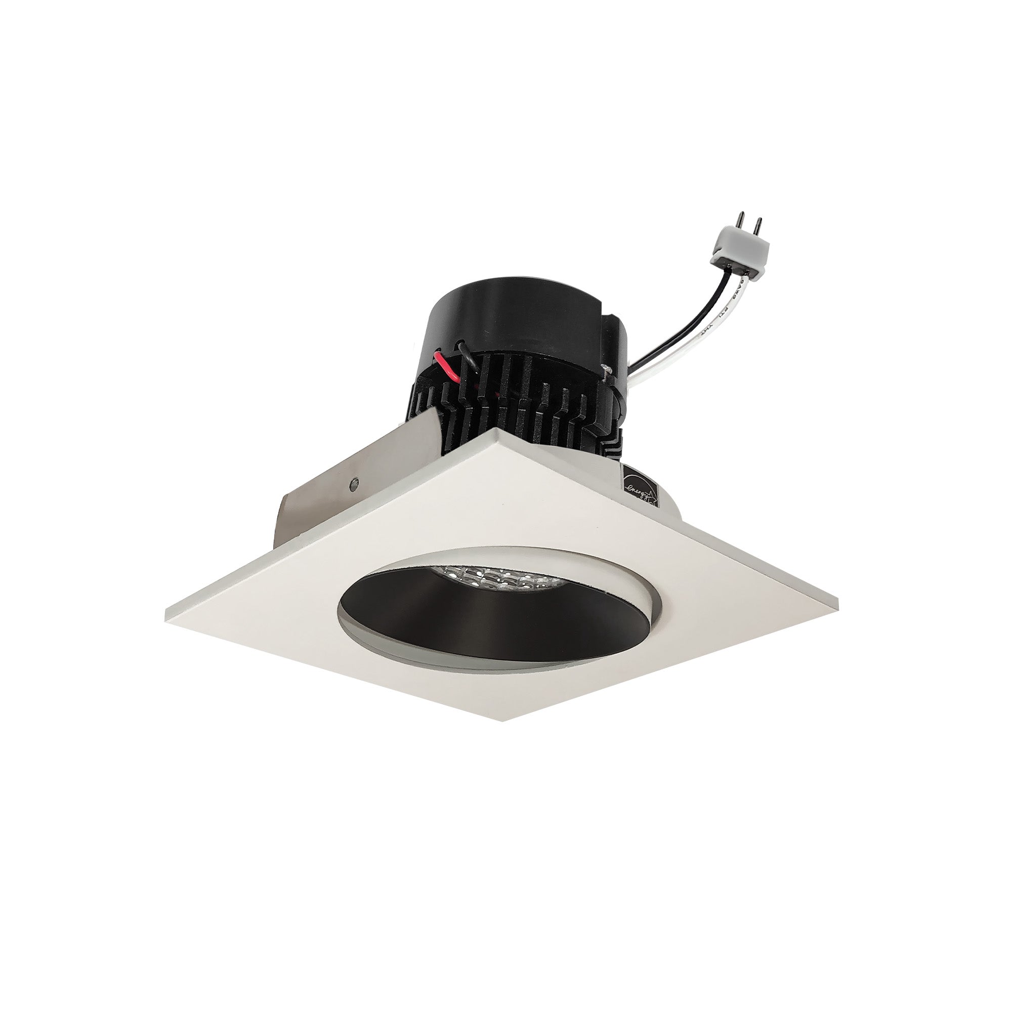 Nora Lighting NPRLV - 4SC40XBW 4" Pearl Low Voltage LED Square Adjustable Cone Retrofit, 1200lm / 11W, 4000K, Black Reflector / White Flange - Sonic Electric