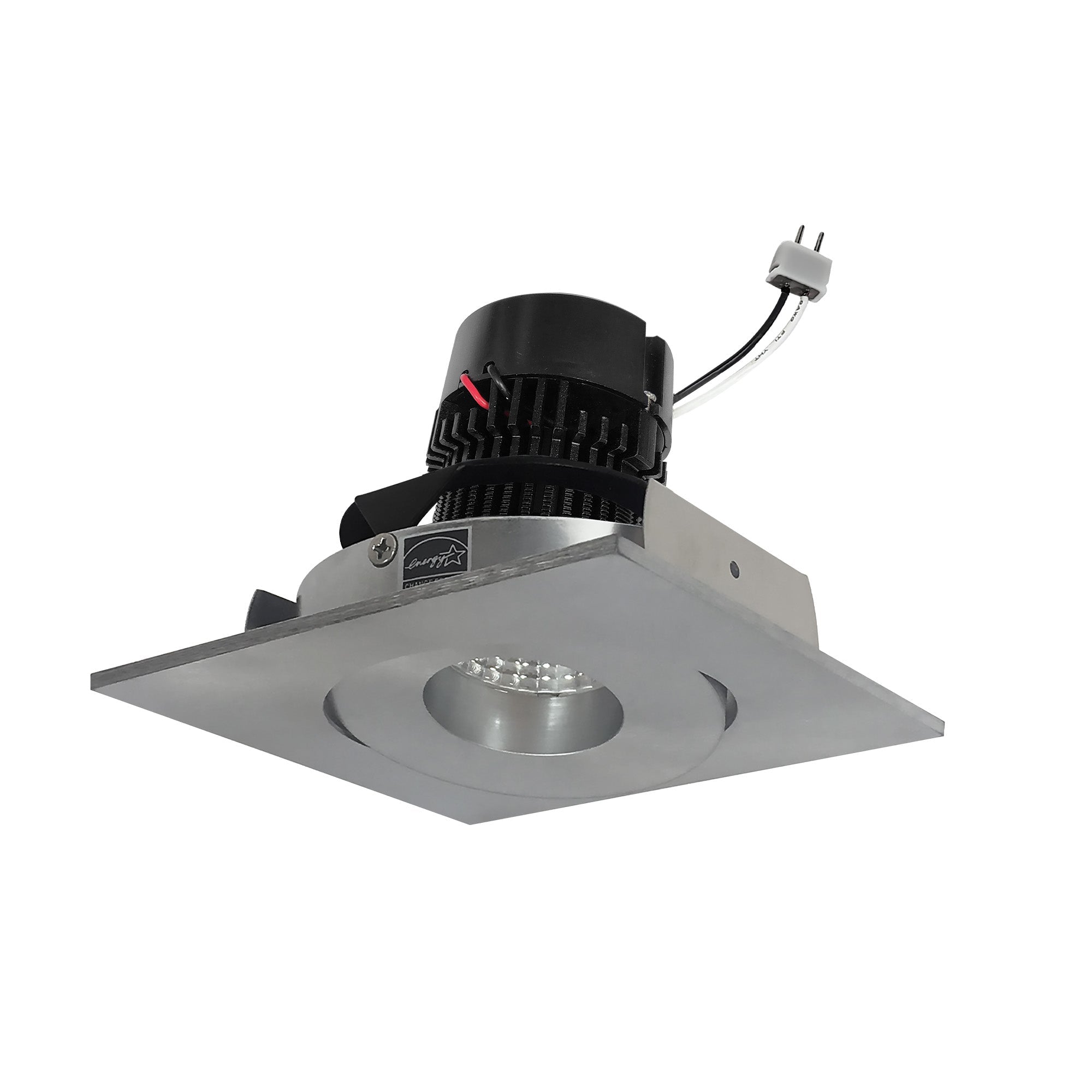 Nora Lighting NPRLV - 4SG35XNN 4" Pearl Low Voltage LED Square Adjustable Gimbal Retrofit, 1050lm / 11W, 3500K, Natural Metal Finish - Sonic Electric