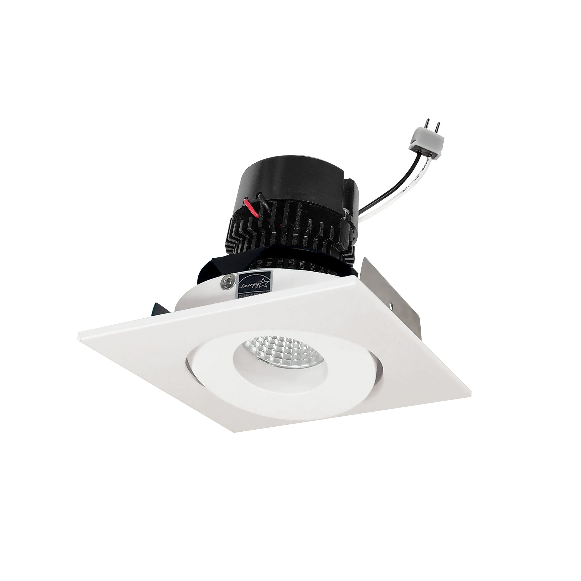 Nora Lighting NPRLV - 4SG35XWW 4" Pearl Low Voltage LED Square Adjustable Gimbal Retrofit, 1050lm / 11W, 3500K, White Finish - Sonic Electric