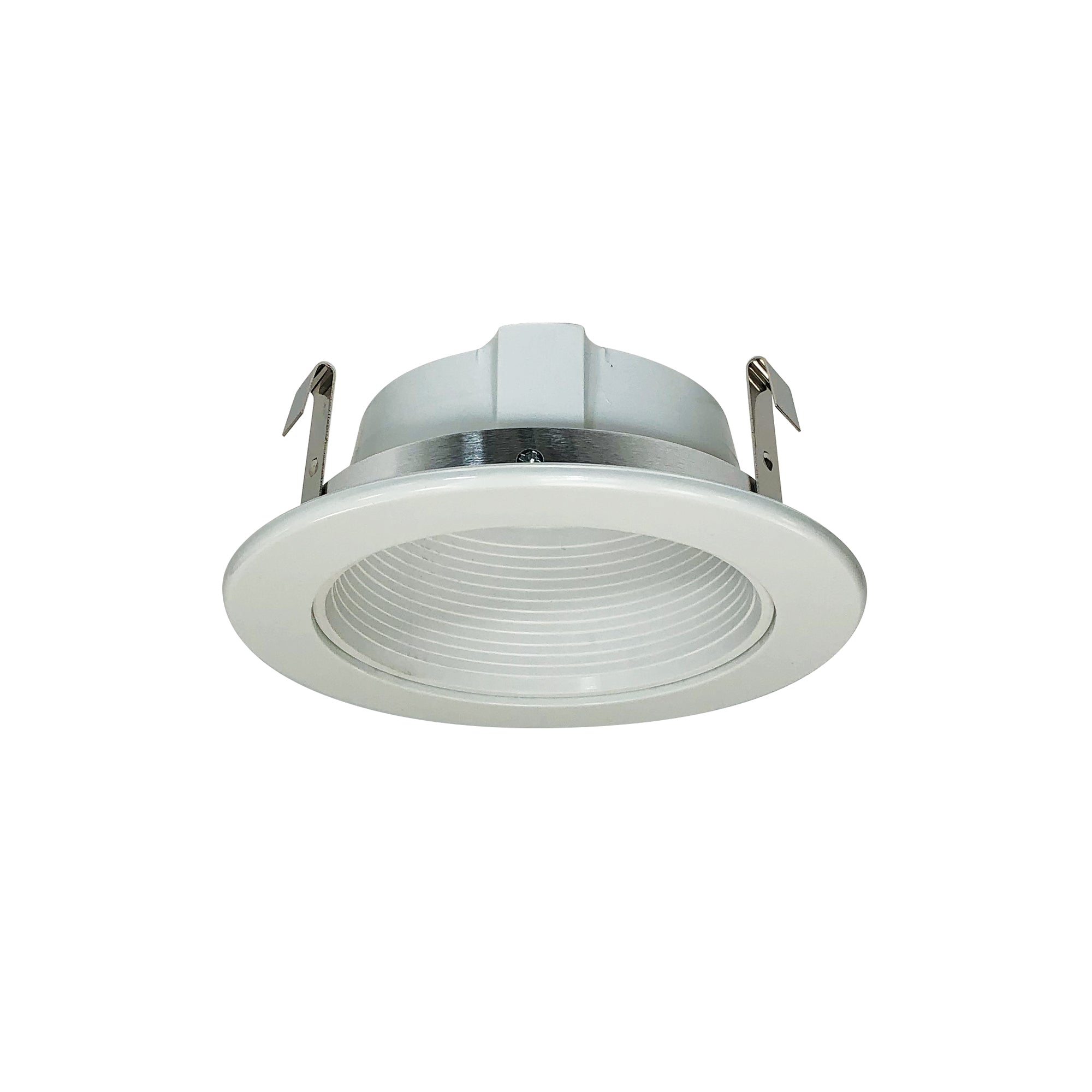 Nora Lighting NS - 40P 4" White Stepped Phenolic Baffle Trim w/ White Plastic Ring - Sonic Electric