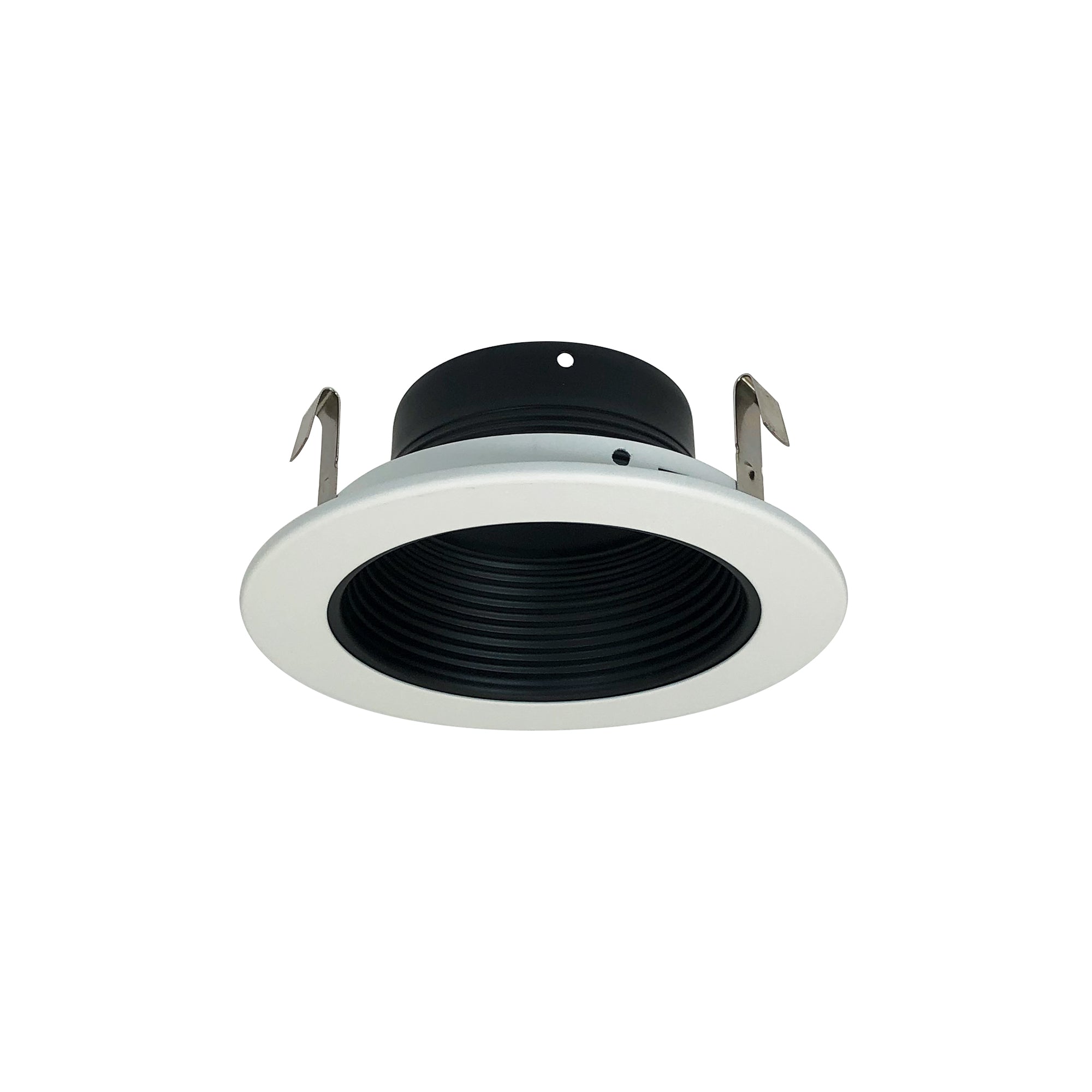 Nora Lighting NS - 41 4" Black Stepped Metal Baffle Trim w/ White Metal Ring - Sonic Electric