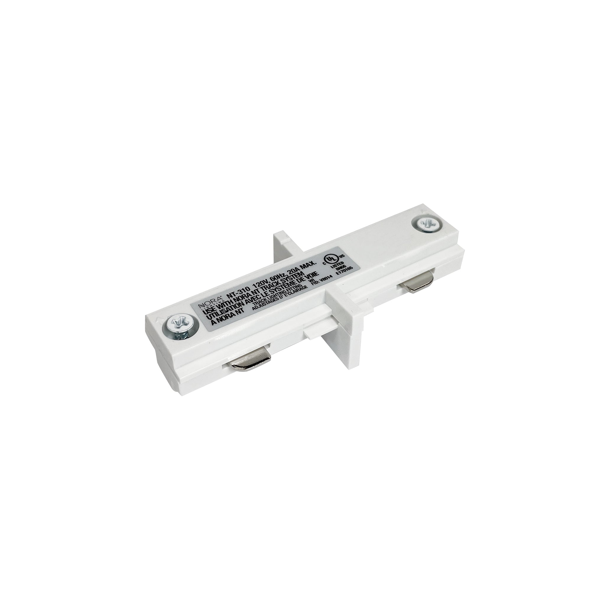 Nora Lighting NT - 310W Straight Connector for One - Circuit Track, White Finish - Sonic Electric