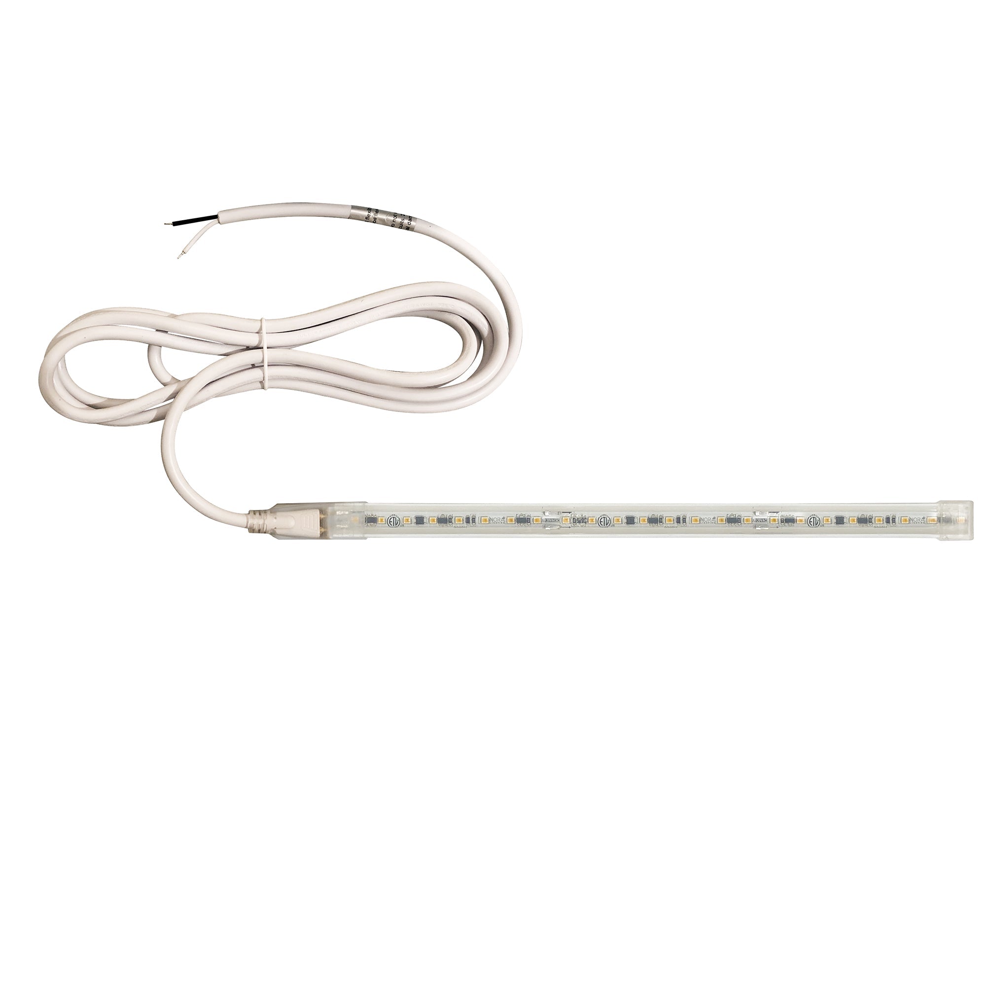 Nora Lighting NUTP13 - W90 - 12 - 927/HW Custom Cut 90 - ft 120V Continuous LED Tape Light, 330lm / 3.6W per foot, 2700K, w/ Mounting Clips and 8' Hardwired Power Cord - Sonic Electric