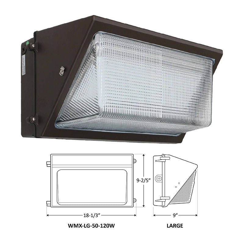 Westgate WMX-LG-50-120W-50K Traditional LED Multi-Power Non-Cutoff Wall Pack, Glass Lens - Bronze