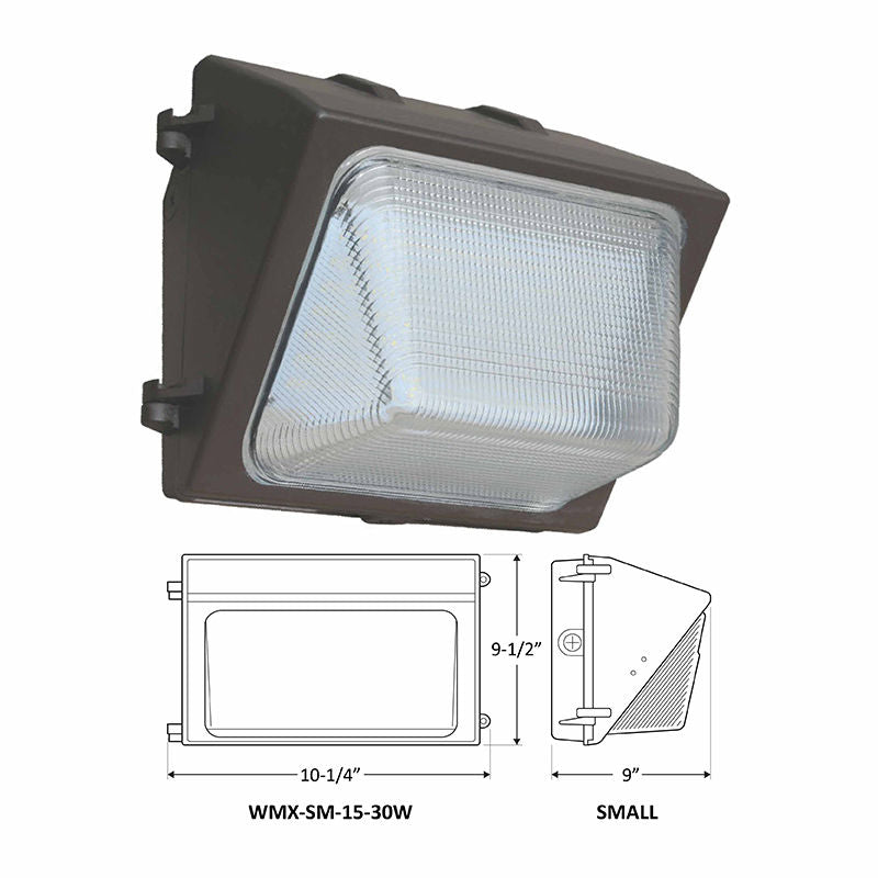 Westgate WMX-SM-15-30W-50K Traditional LED Multi-Power Non-Cutoff Wall Pack, Glass Lens - Bronze