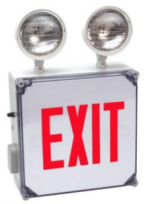Westgate XT-CWP-GG-EM Wet Location Combination LED Exit Sign & Incandescent Emergency, Single Face, Green Letters, Gray Housing