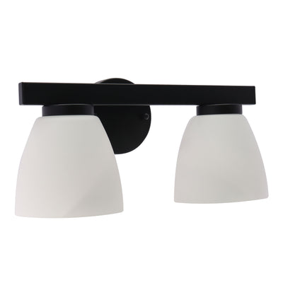 Westgate VLA-E26-2L-BK 2-Lamp E26 Lamp-Ready Vanity Light with Decorative Glass Shades, 60W, 120VAC/60Hz - Black Finish