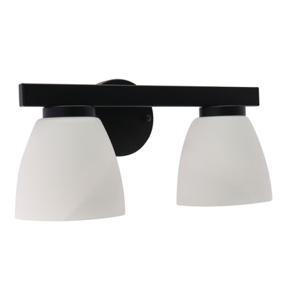 Westgate VLA-E26-2L-BK 2-Lamp E26 Lamp-Ready Vanity Light with Decorative Glass Shades, 60W, 120VAC/60Hz - Black Finish