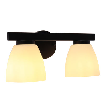 Westgate VLA-E26-2L-BK 2-Lamp E26 Lamp-Ready Vanity Light with Decorative Glass Shades, 60W, 120VAC/60Hz - Black Finish