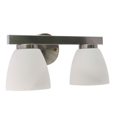 Westgate VLA-E26-2L-BN 2-Lamp E26 Lamp-Ready Vanity Light with Decorative Glass Shades, 60W, 120VAC/60Hz - Brushed Nickel Finish