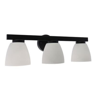 Westgate VLA-E26-3L-BK 3-Lamp E26 Lamp-Ready Vanity Light with Decorative Glass Shades, 60W, 120VAC/60Hz - Black Finish