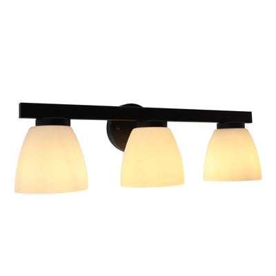Westgate VLA-E26-3L-BK 3-Lamp E26 Lamp-Ready Vanity Light with Decorative Glass Shades, 60W, 120VAC/60Hz - Black Finish