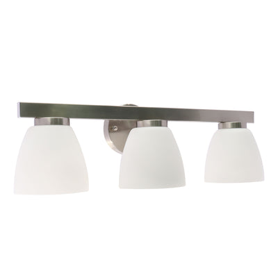 Westgate VLA-E26-3L-BN 3-Lamp E26 Lamp-Ready Vanity Light with Decorative Glass Shades, 60W, 120VAC/60Hz - Brushed Nickel Finish