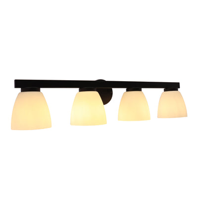 Westgate VLA-E26-4L-BK 4-Lamp E26 Lamp-Ready Vanity Light with Decorative Glass Shades, 60W, 120VAC/60Hz - Black Finish
