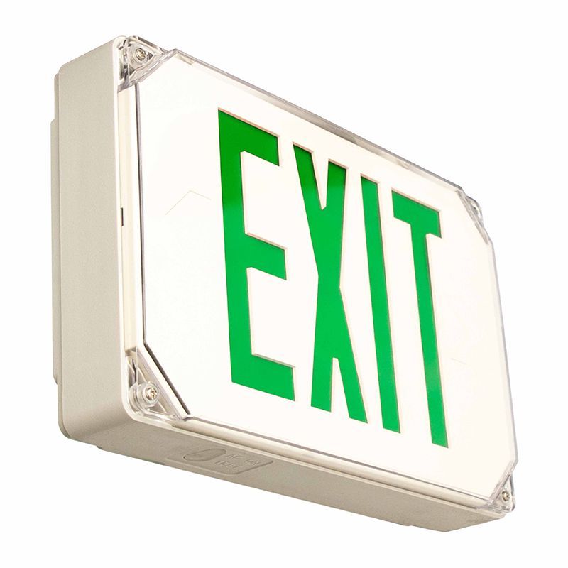 LED Exit Sign Light, Universal Single/Double Face, Green Letters, Gray Housing