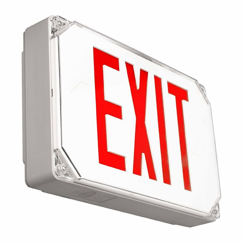 LED Exit Sign Light, Universal Single/Double Face, Red Letters, Gray Housing