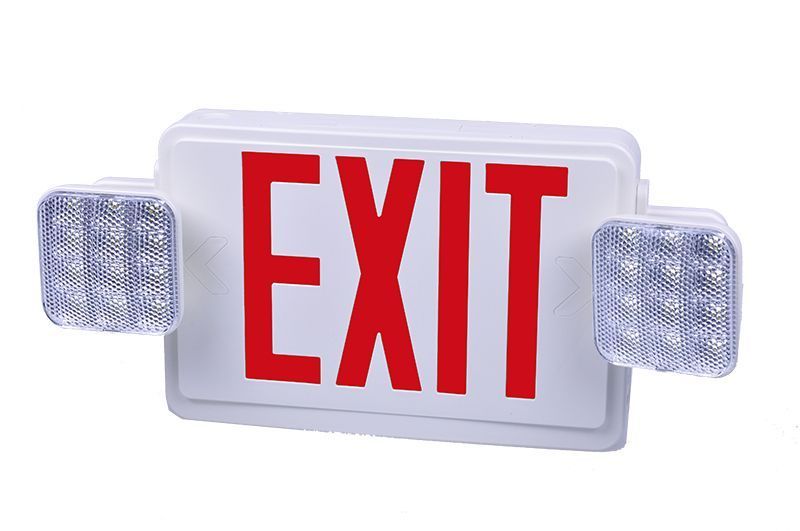 Combination LED Exit Sign & LED Emergency, Universal Single/Double Face, Red Letters, White Housing