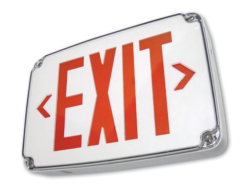 Wet Location LED Exit Sign, Single Face, Red Letters, Gray Panel