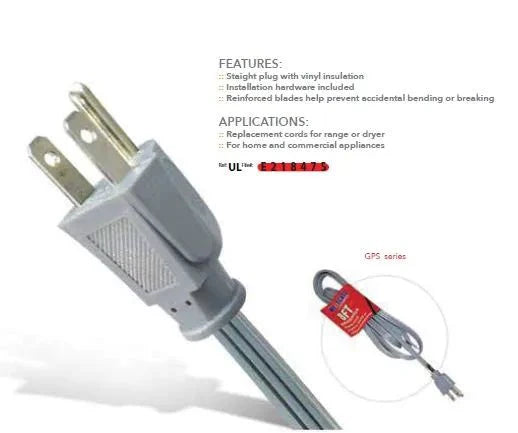 Westgate GPS6-2, Westgate 16AWG/3 Conductor Straight Plug, NEMA 5-15P, 125V, Gray - White