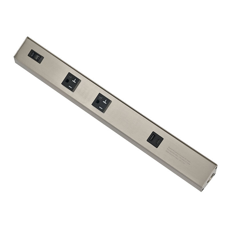 Westgate PSA - 12 - 2R - 1U - BN 12in Angled 2 - receptacle 1 Usb 20a Power Strip - Brushed Nickel - Sonic Electric