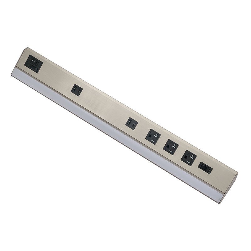 Westgate PSAL - 36 - 4R - MCT5 - BN 36in Angled 4 - rec Power Strip and Uc Light 20a 1050lm Cr90 5cct - Brushed Nickel - Sonic Electric
