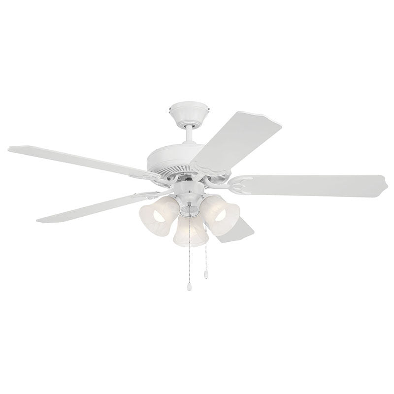 Westgate WFL - 103 - PC - 5B - 52 - WH - WH 52" White Metal Housing & White MDF Blades 5 - Blade Ceiling Fan & Light, 7W x3, 30K - Sonic Electric