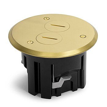 1 Duplex 15A Power Round Plastic Floor Box with Plugs – Stainless, Brass, Dark Bronze - Sonic Electric