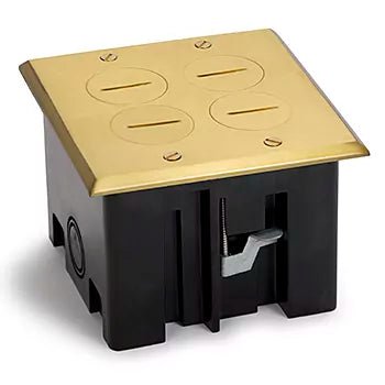 2 Duplex 15A Power Plastic Floor Box with Screw Plugs – Stainless, Brass - Sonic Electric