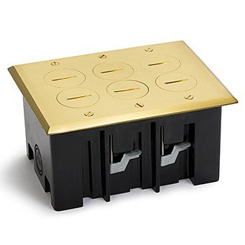 3 Duplex 15A Power Plastic Floor Box with Screw Plugs– Stainless, Brass - Sonic Electric