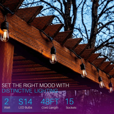 ABBA 12V 30W 48 Ft. Bistro String Lights - 3000K, Warm White - Sonic Electric