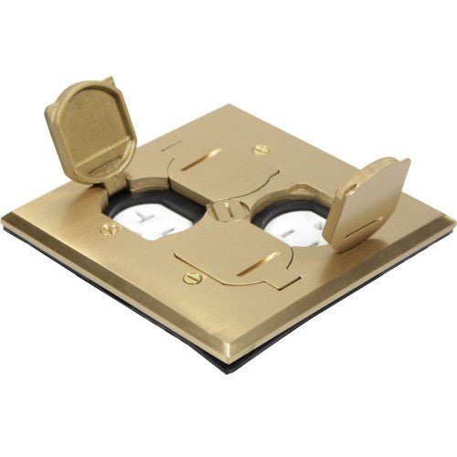 Brass Floor Box Square Cover Only, Flip Type with 2 Duplex Receptacle (TR) - Sonic Electric