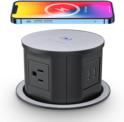 Compact Wireless Charging Kitchen Counter Pop Up With 4 Receptacles & 2 USB Ports - Sonic Electric