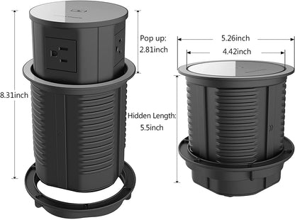 Compact Wireless Charging Kitchen Counter Pop Up With 4 Receptacles & 2 USB Ports - Sonic Electric