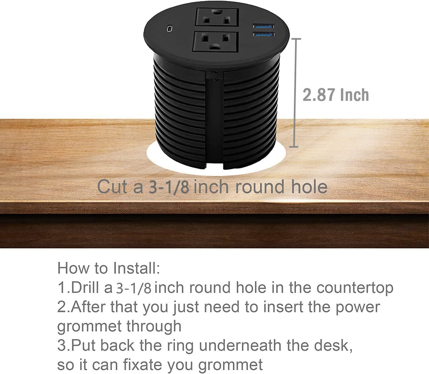 Counter Pop Up With 2 AC Plugs and 3 USB Charging Ports - Sonic Electric