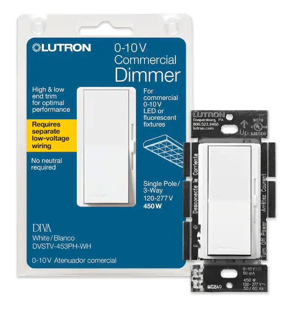 Diva Dimmer for 0-10V LED/Fluorescent Fixtures, Single-Pole or 3-Way, White - Sonic Electric