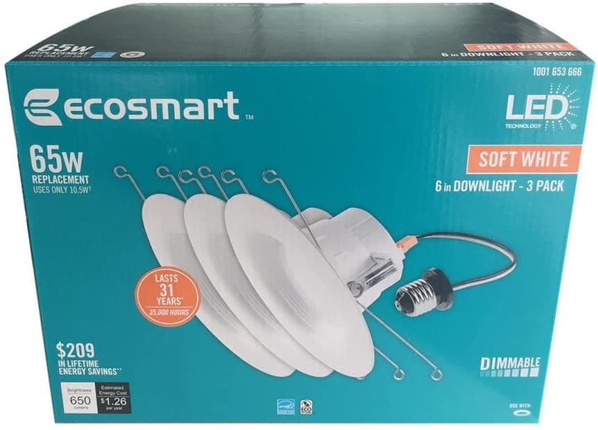 Ecosmart 5/6" LED Trim Downlight with Baffle - 2700K, 650 Lumens - Sonic Electric