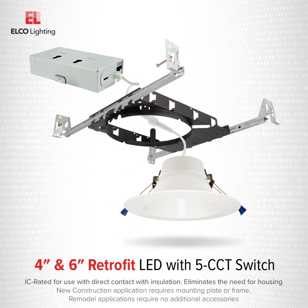 Elco 11W 4" LED Recessed Downlights with 5-CCT Switch - White, Black or Bronze Finish - Sonic Electric