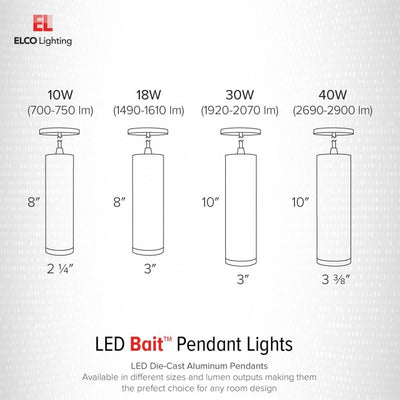Elco 120V 40W 4" LED Diecast Aluminum Pendant with 3CCT Switch - White or Black Finish - Sonic Electric