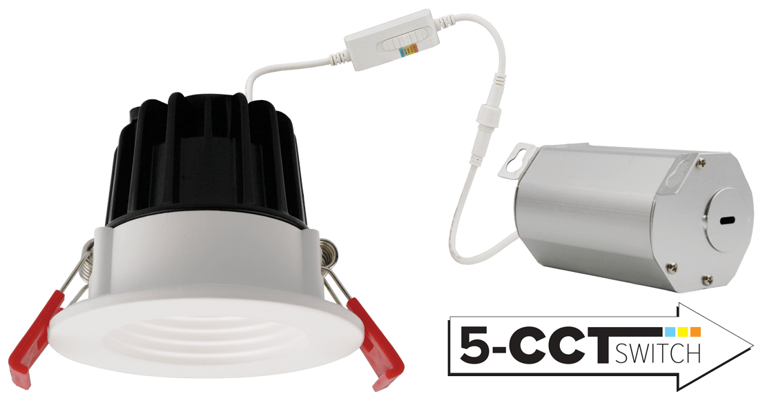 Elco 120V 8W 2" LED Round Baffle Downlight with 5-CCT Switch - 600 Lumens - Sonic Electric
