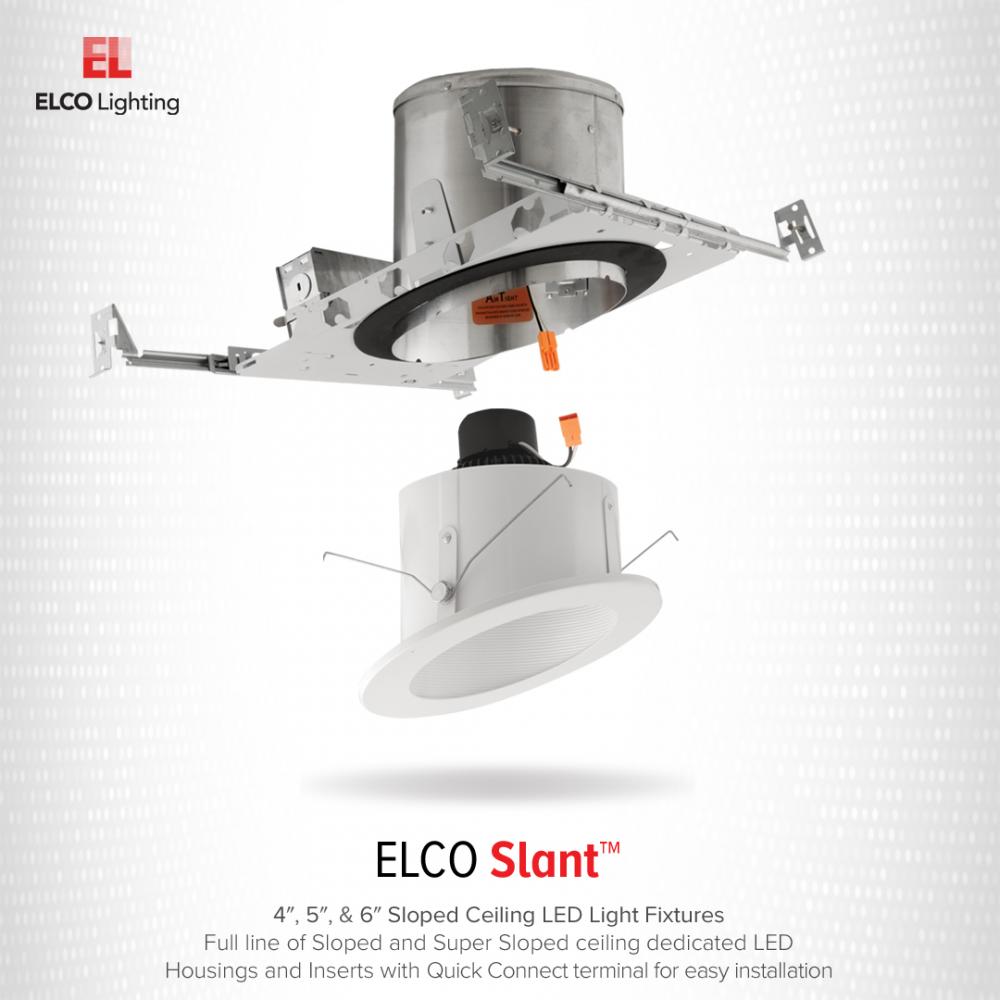 Elco 12W 4" Sloped Ceiling LED Baffle Insert Downlight - 5CCT, 900 Lumens - Sonic Electric